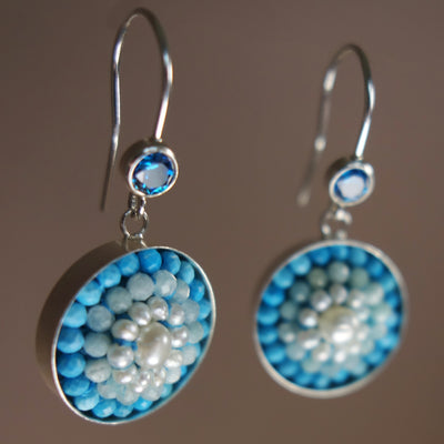 Summer Solstice: pearl, aquamarine, turquoise earring