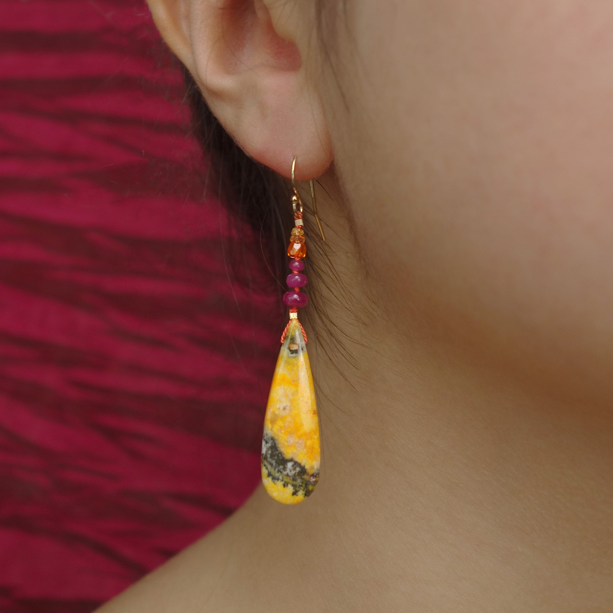 He Serenaded Her for 40 Days: ruby + bumblebee jasper earrings