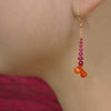 Sunset on the Beach: carnelian, ruby, and yellow sapphire earring