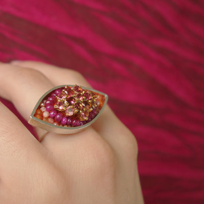 You are the Sunshine of my Life: tourmaline and ruby mosaic ring