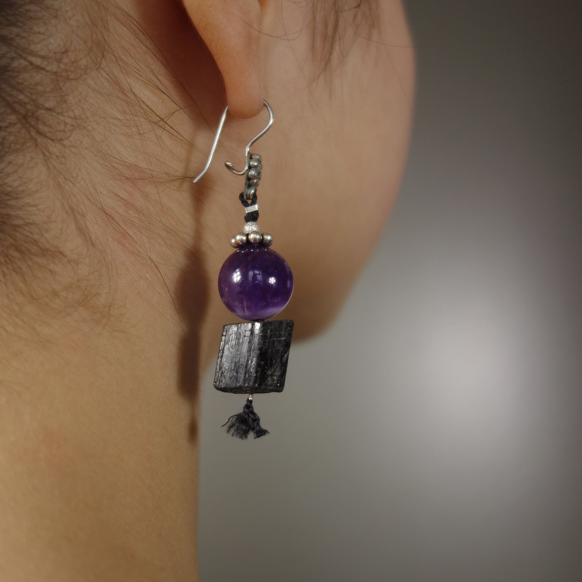 Amethyst and Raw Tourmaline ear