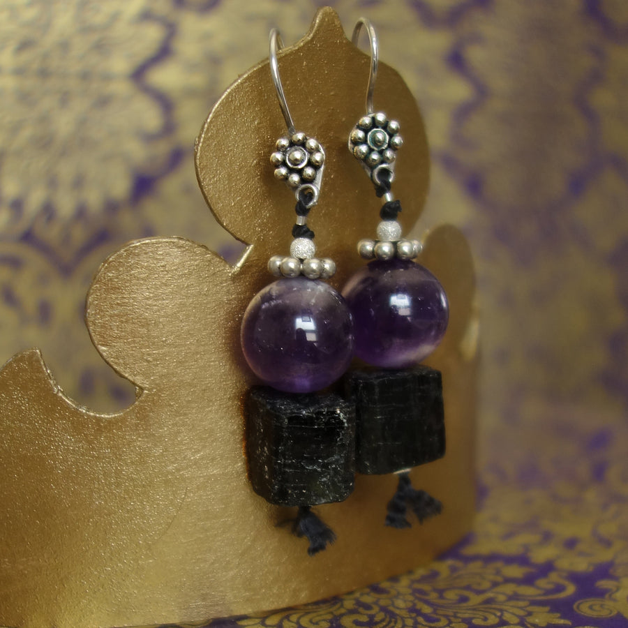 Amethyst and Raw Tourmaline ear