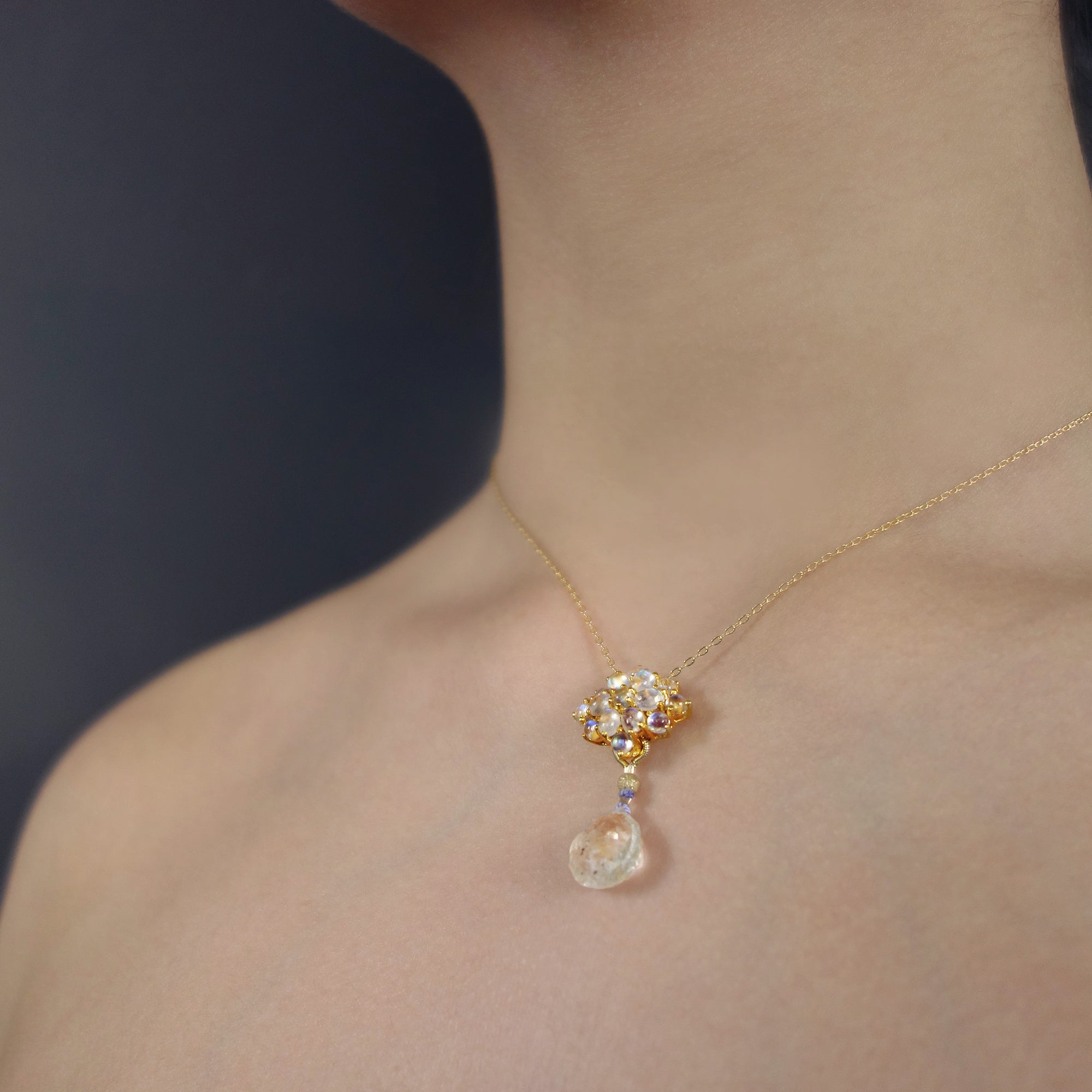 The Colors of Butterfly Wings: moonstone/quartz necklace