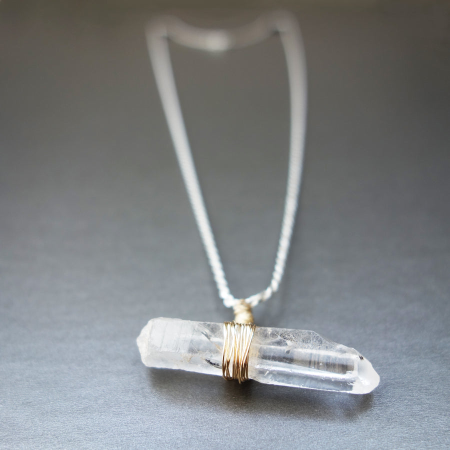 Natural Quartz Crystal wire wrapped in Gold