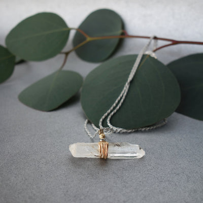 Natural Quartz Crystal wire wrapped in Gold