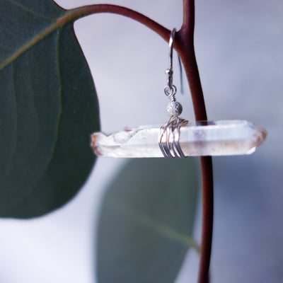 Natural Clear Quartz in wrapped Silver or Gold earring