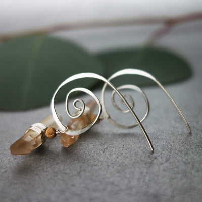 Natural Clear Quartz on Hand Hammered Silver earrings