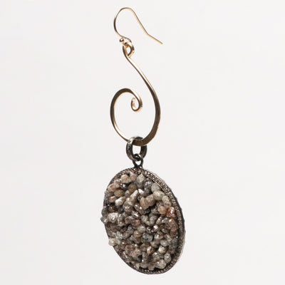 Raw Diamond and Hand Hammered Gold earring