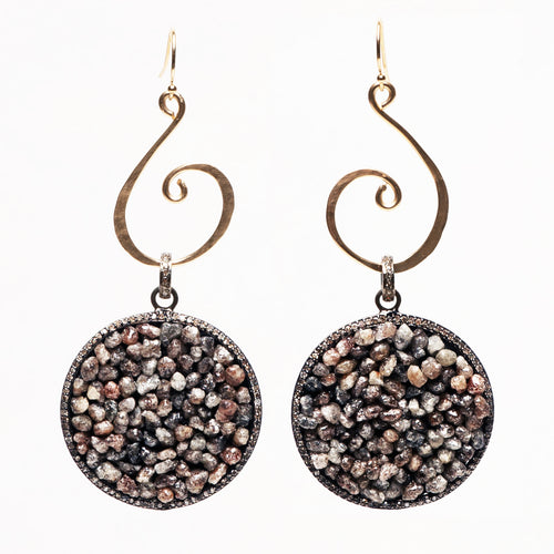 Raw Diamond and Hand Hammered Gold earring