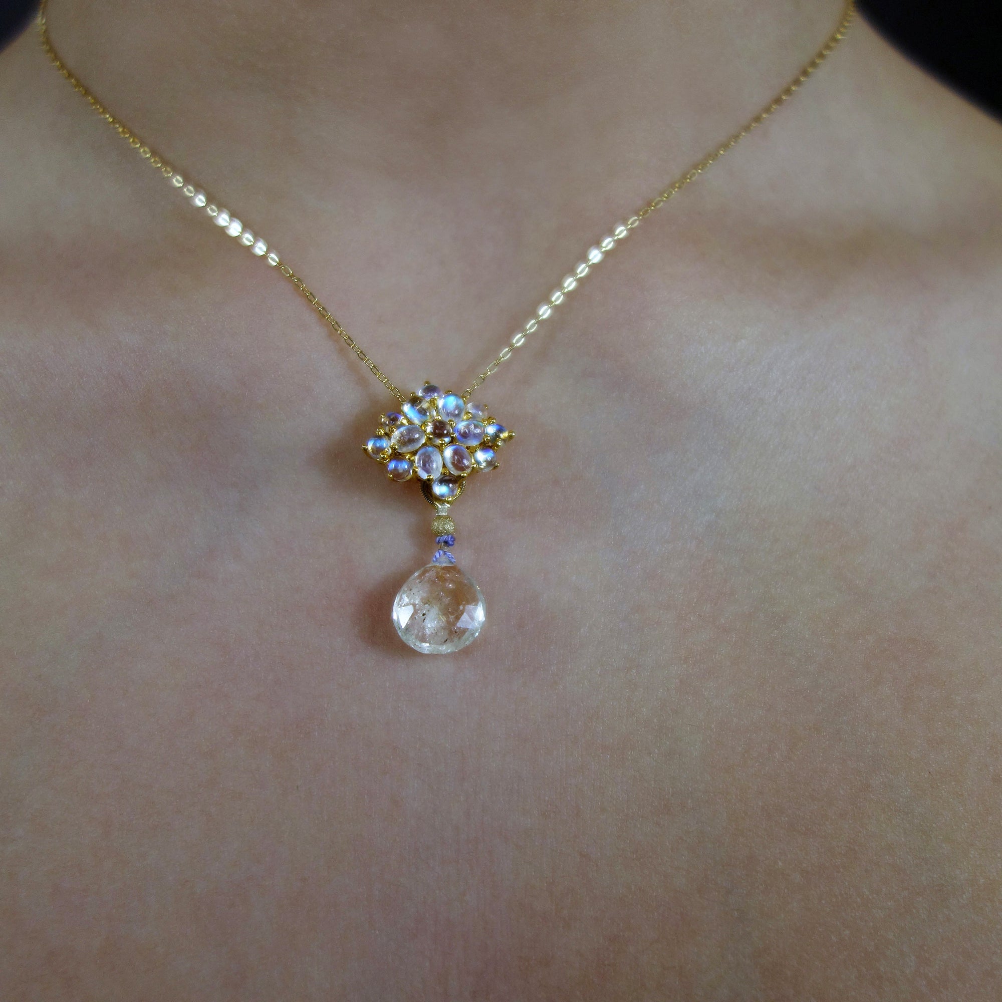 The Colors of Butterfly Wings: moonstone/quartz necklace