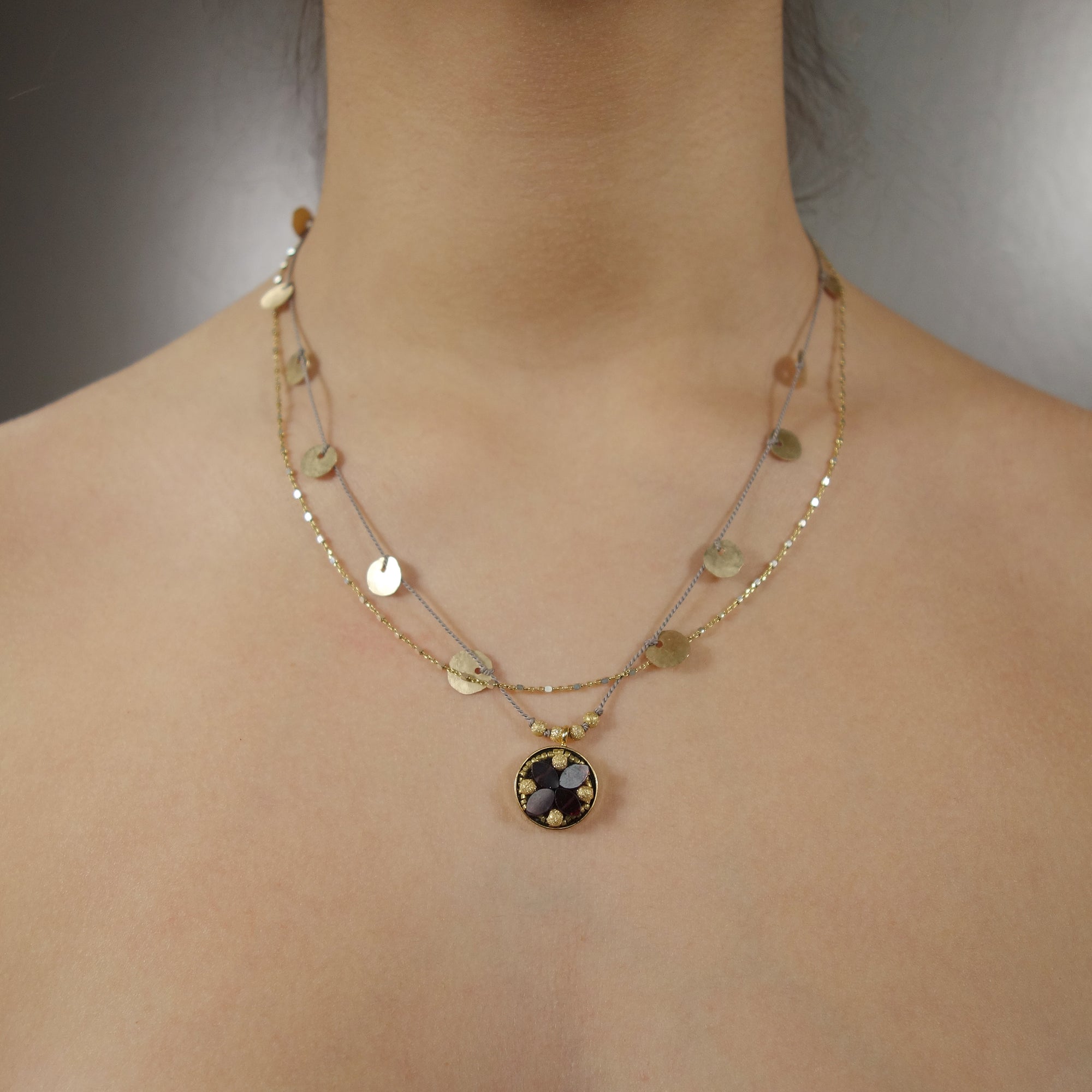 Make the Red Queen Jealous: garnet and gold mosaic necklace