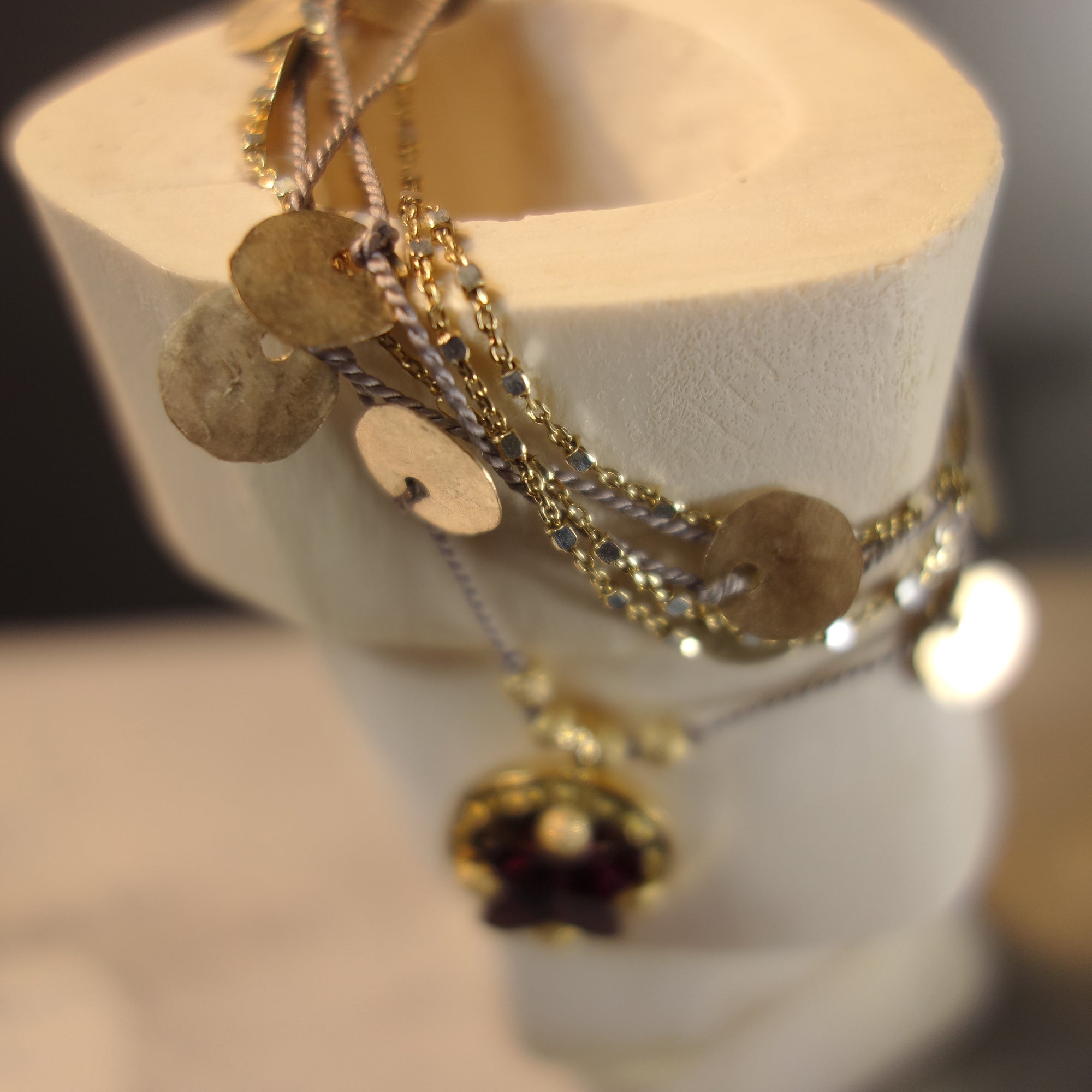 Make the Red Queen Jealous: garnet and gold mosaic necklace