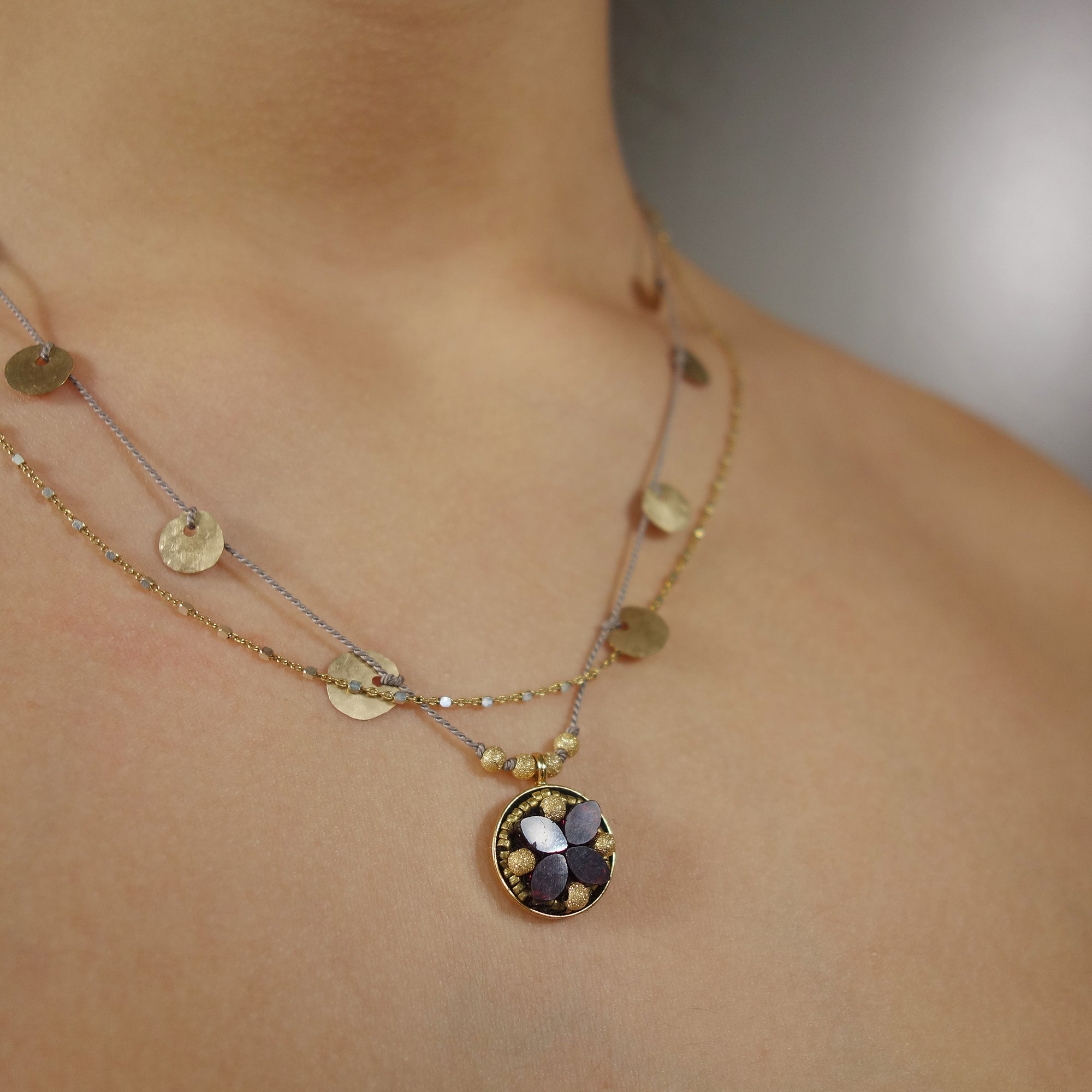 Make the Red Queen Jealous: garnet and gold mosaic necklace