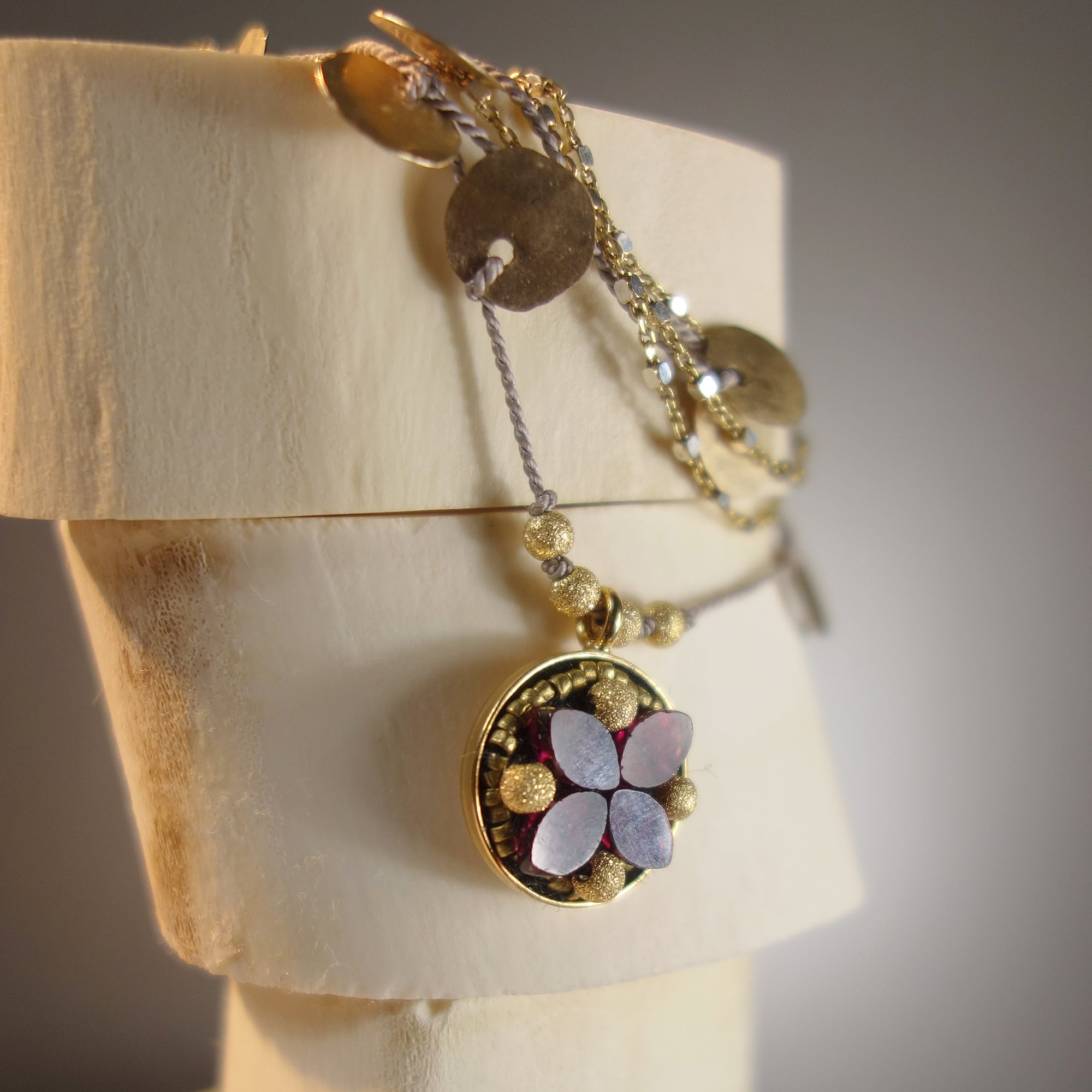 Make the Red Queen Jealous: garnet and gold mosaic necklace