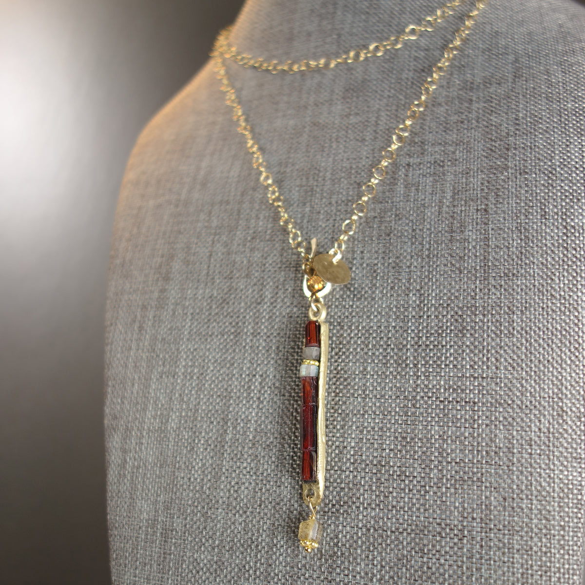 Earthy, Gorgeous, and YES (garnet, gold, labradorite mosaic necklace)