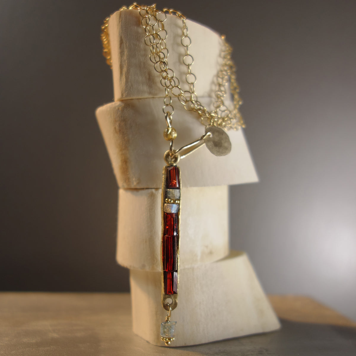 Earthy, Gorgeous, and YES (garnet, gold, labradorite mosaic necklace)