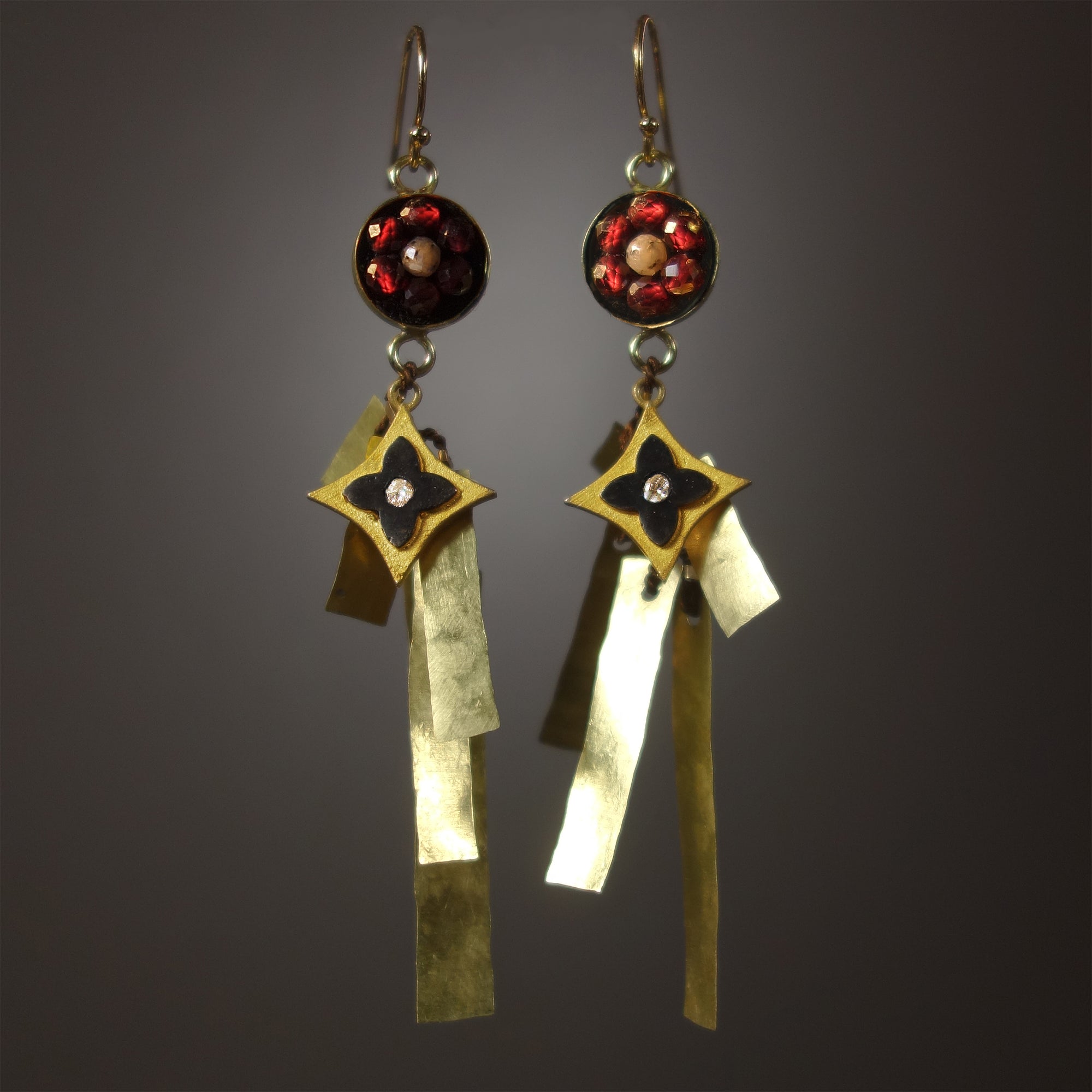 And Yet, She Persisted (garnet, labradorite, gold and diamond earring)
