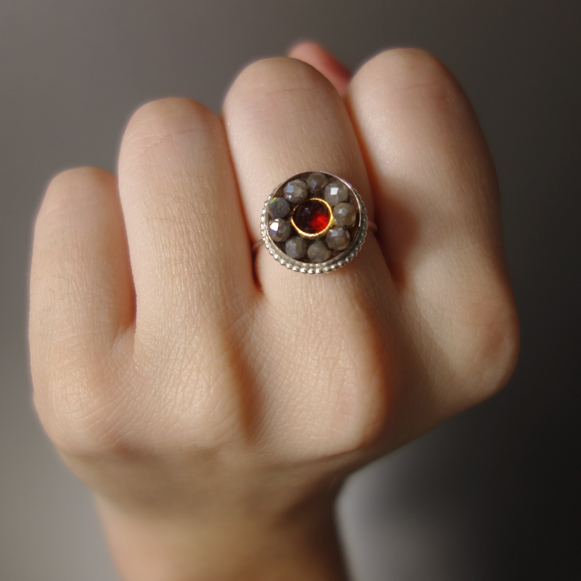 Sealed with a Kiss (garnet and labradorite mosaic ring)