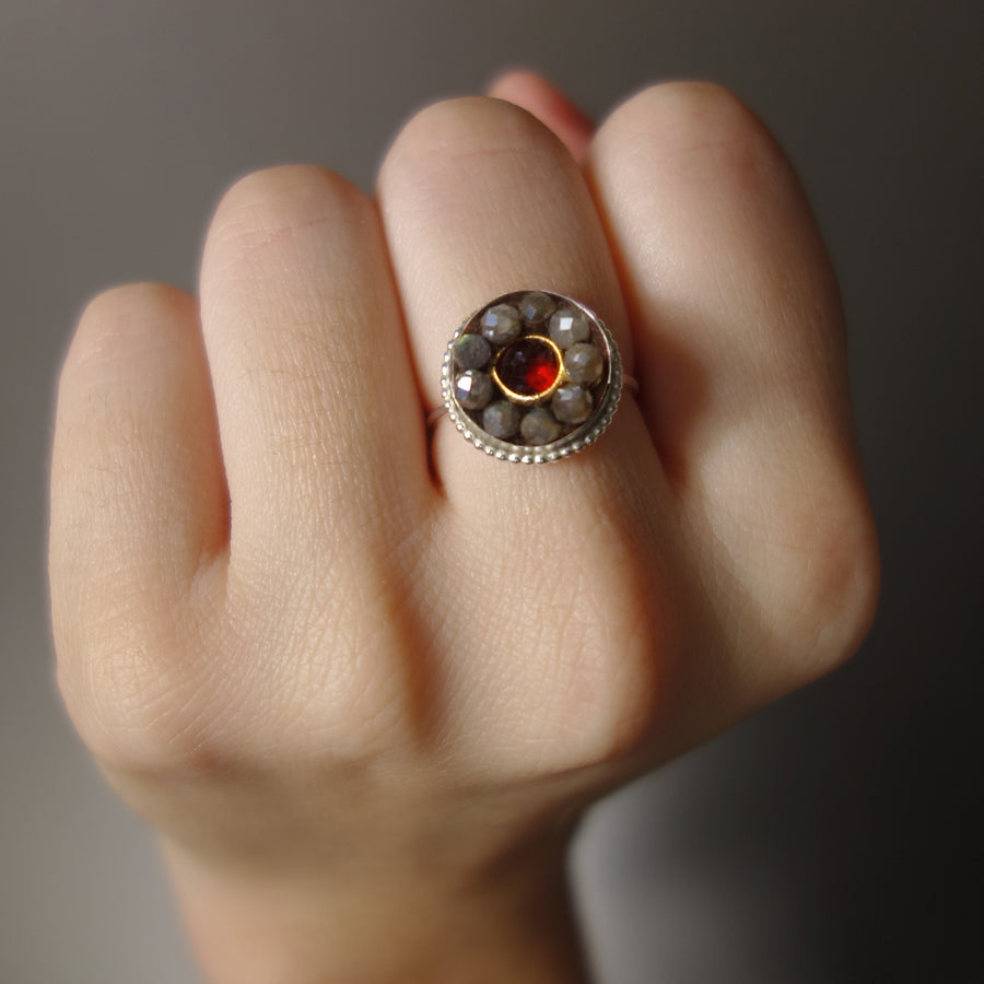 Sealed with a Kiss (garnet and labradorite mosaic ring)