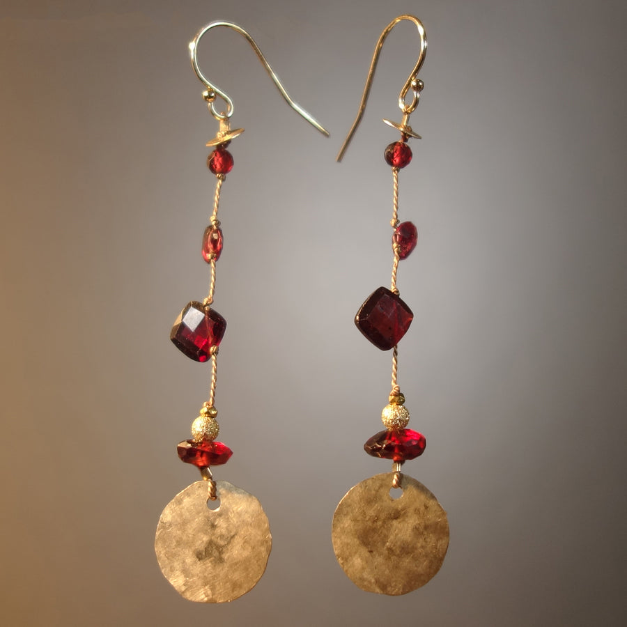 Like Red on a Rose (garnet and gold on silk earring)