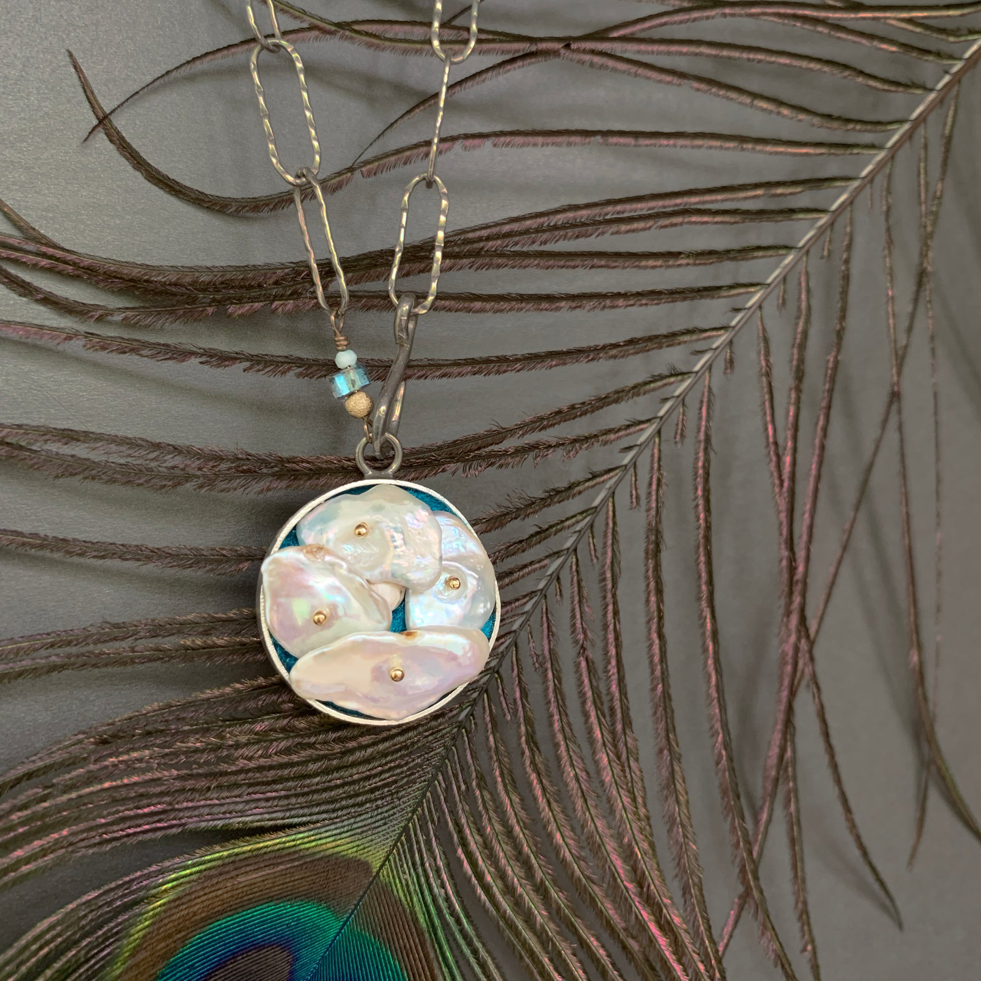 She's a Mermaid by Night Pearl and Gold Mosaic necklace