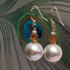 Pearl, Hessonite Garnet, Gold earring