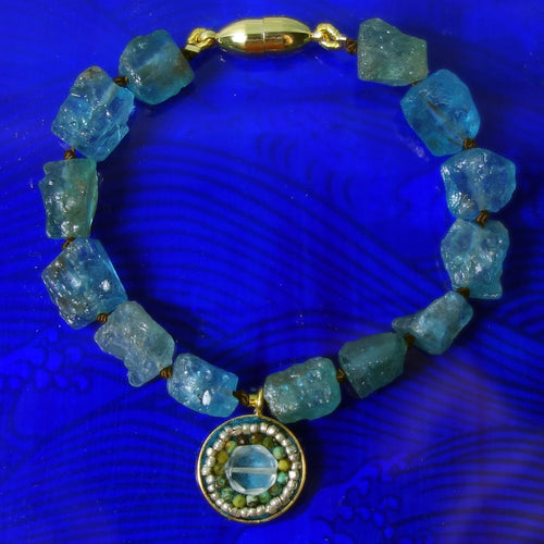 Listen to Your Inner Shell: raw apatite and aquamarine bracelet