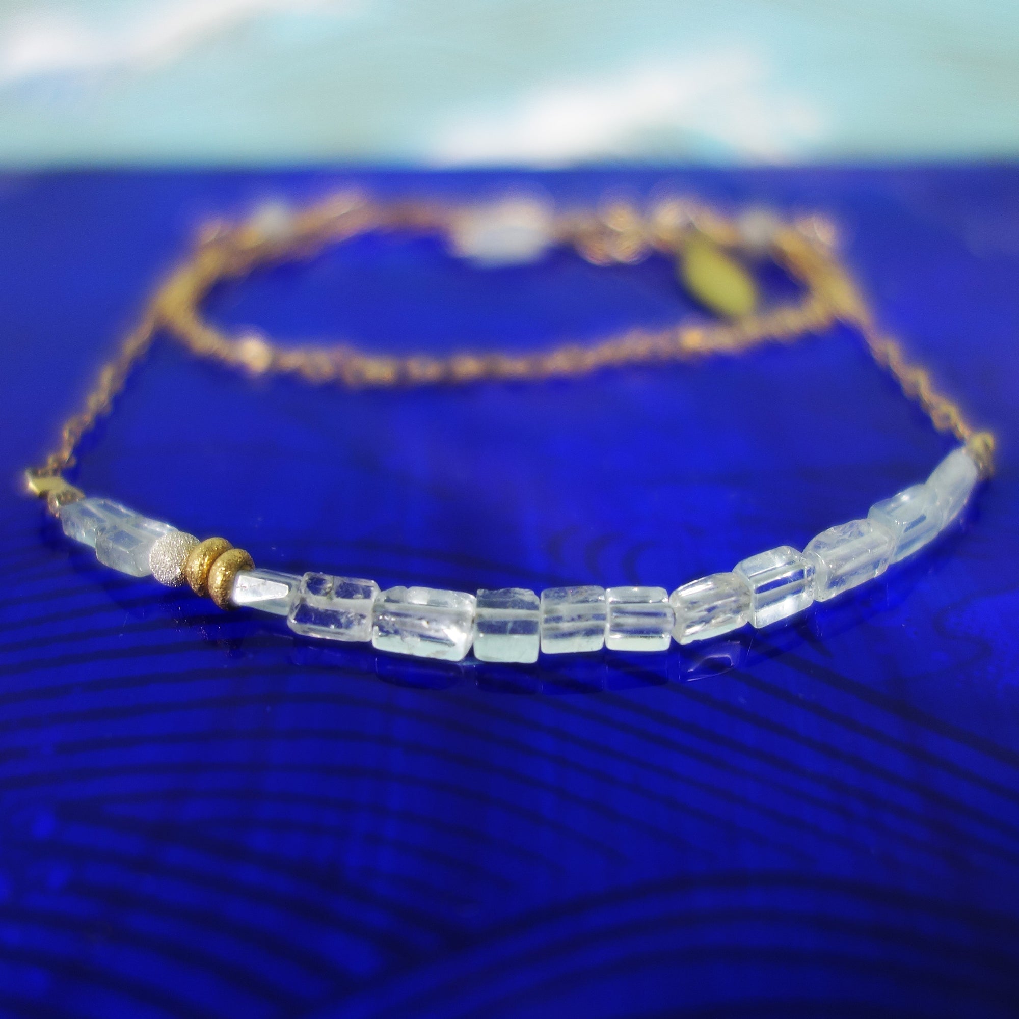 Ariel's Song bar necklace: aquamarine, gold, and silver