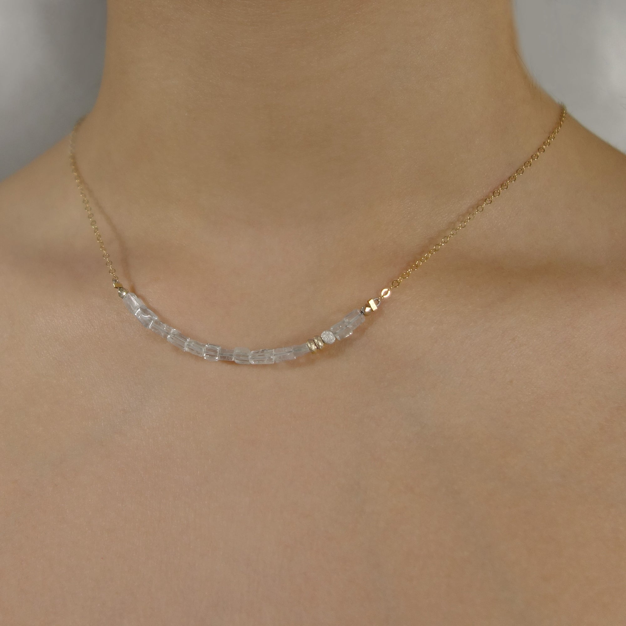 Ariel's Song bar necklace: aquamarine, gold, and silver