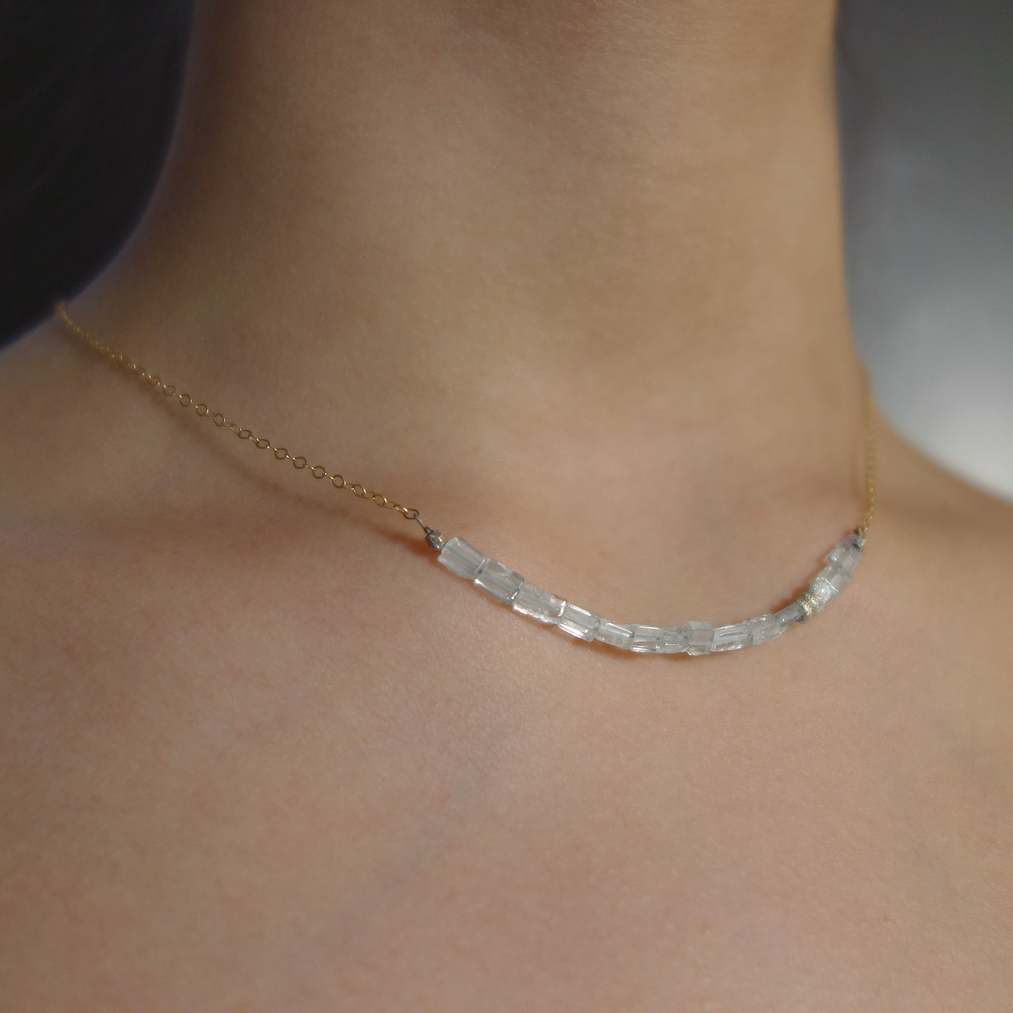 Ariel's Song bar necklace: aquamarine, gold, and silver