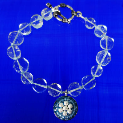 Aquamarine, Crystal Quartz, and silver mosaic bracelet