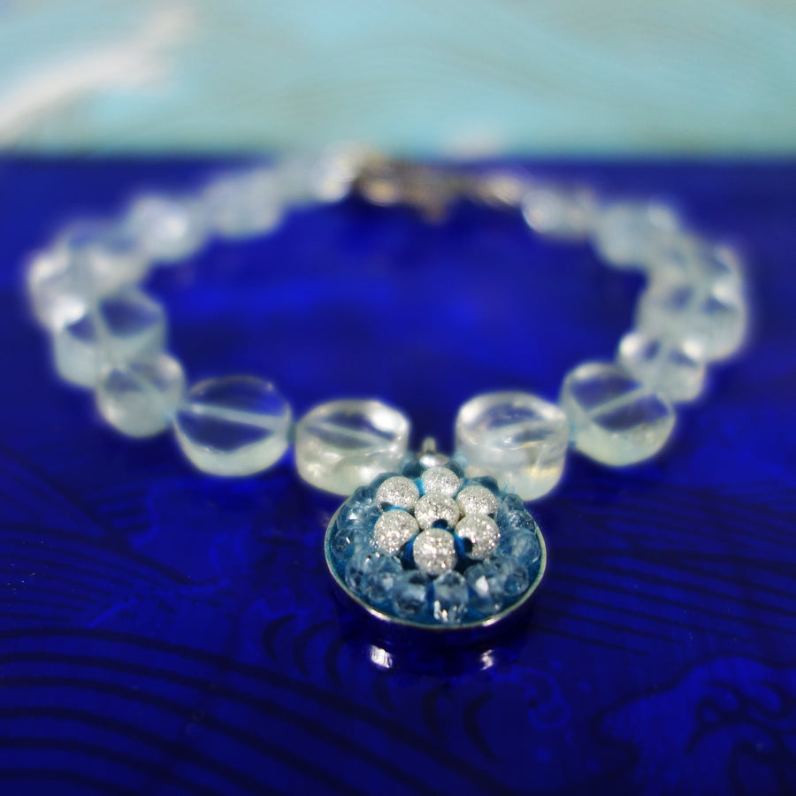 Aquamarine, Crystal Quartz, and silver mosaic bracelet
