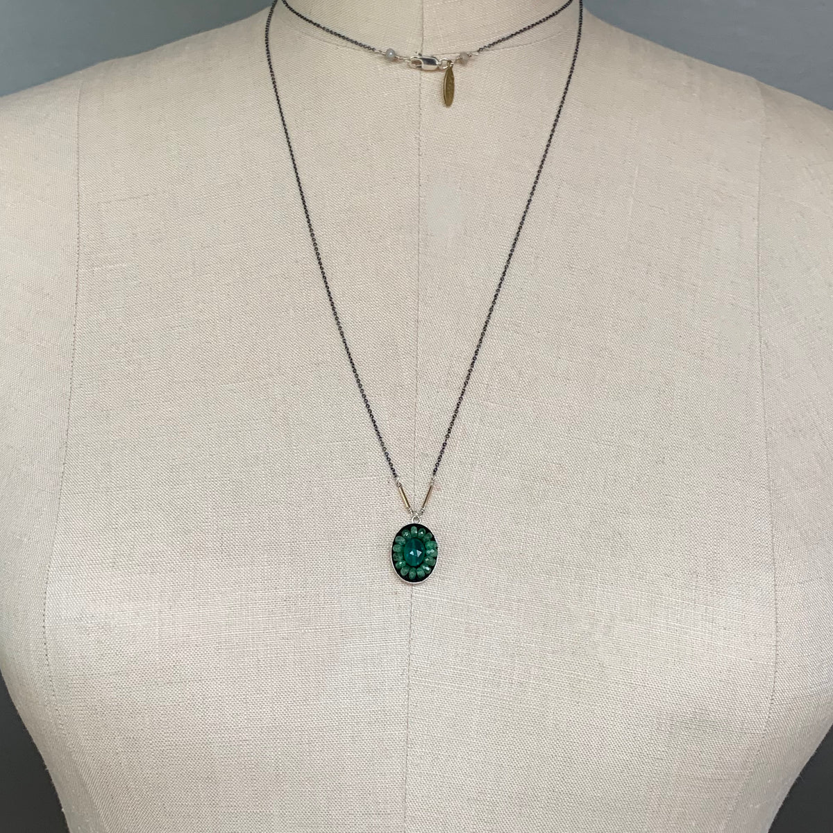 Oval Emerald Mosaic Long Necklace