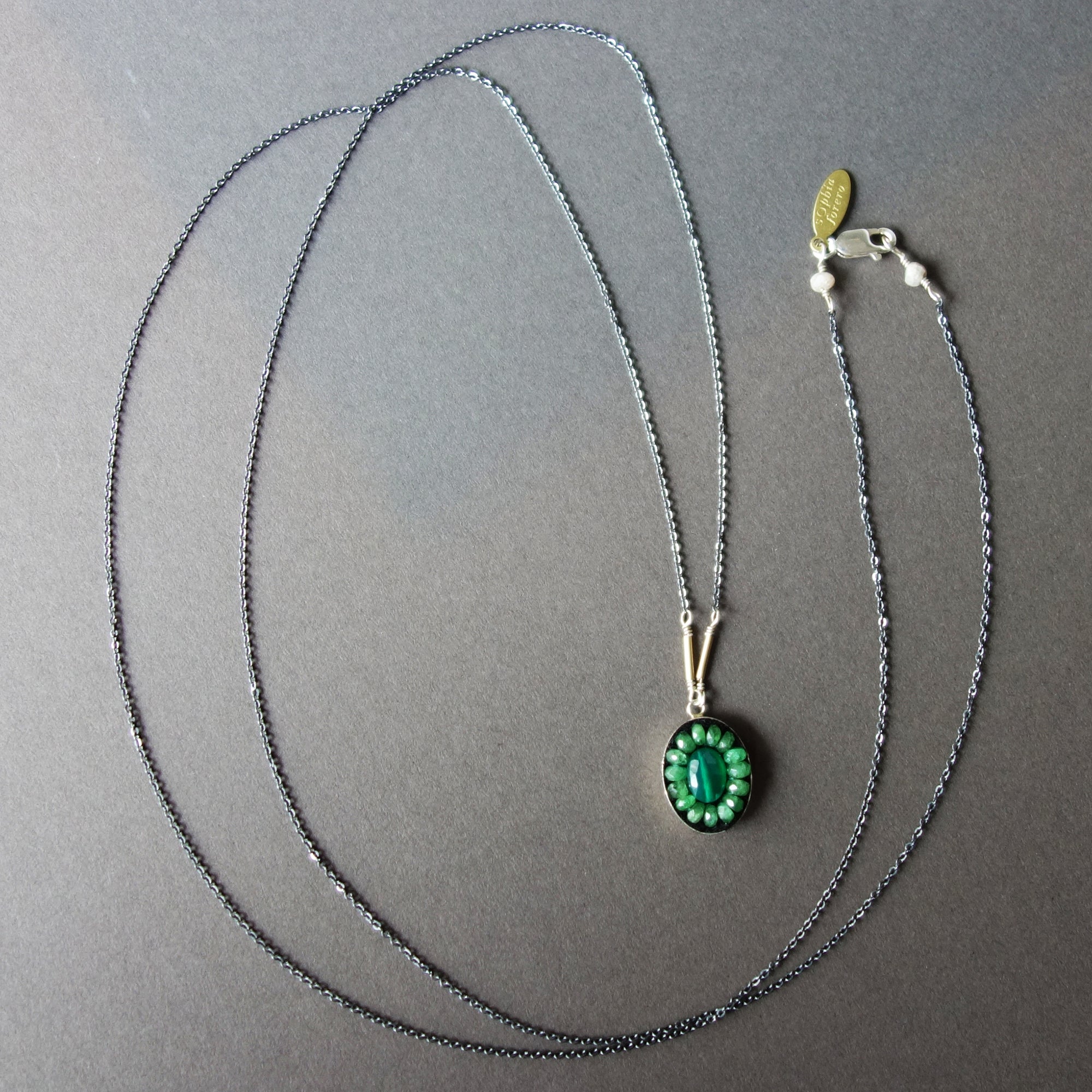 Oval Emerald Mosaic Long Necklace