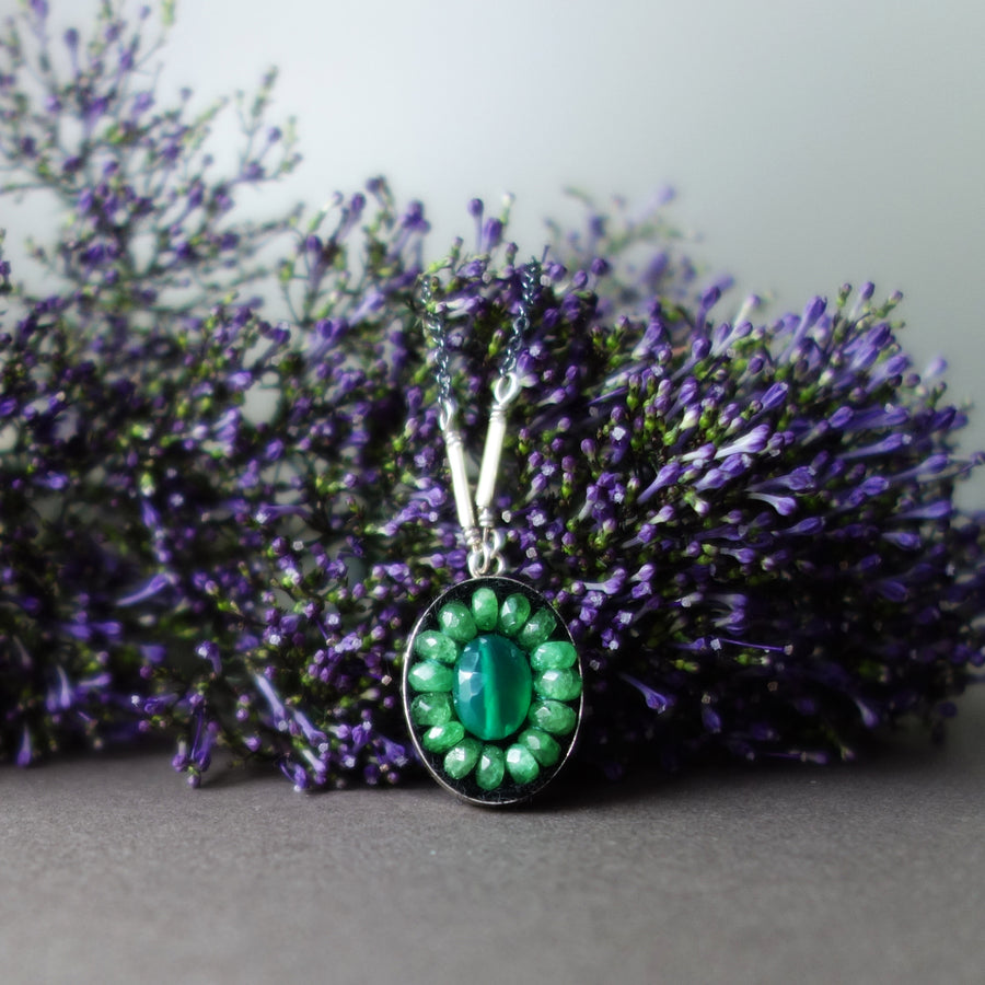 Oval Emerald Mosaic Long Necklace