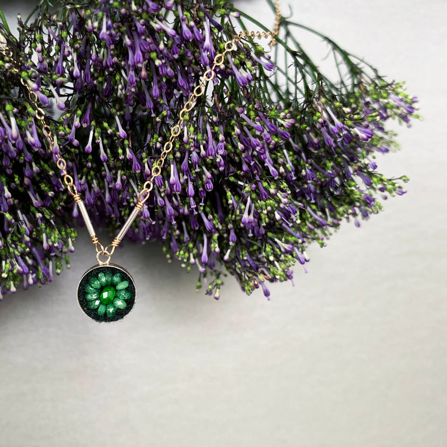 Emerald Mosaic on Gold necklace