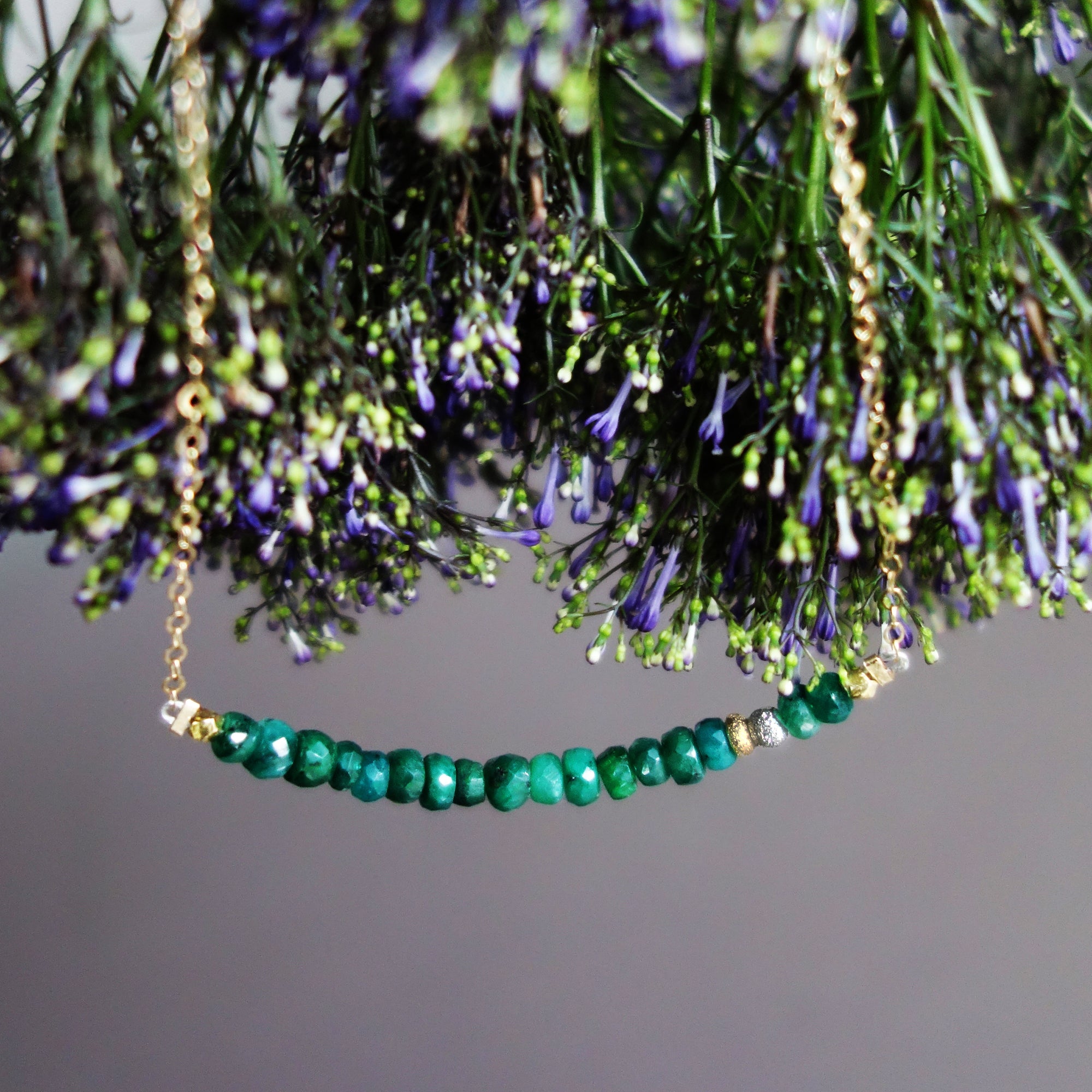 Faceted Emerald Bar Necklace on Gold chain