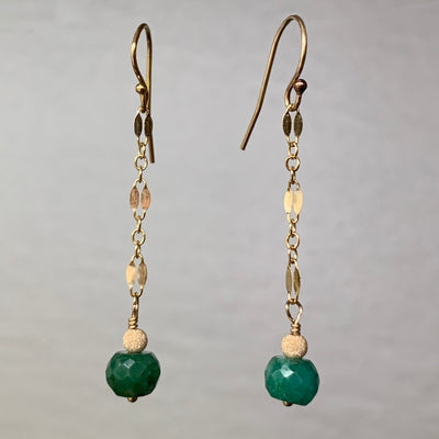 Faceted Emeralds Dancing on Gold Chain earrings
