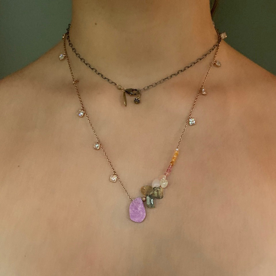 Shine on Harvest Moon (sapphire, opal, and rose gold necklace)