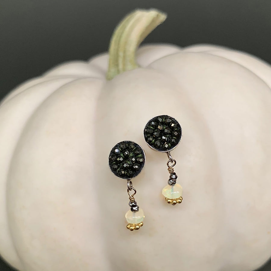 Pyrite and Opal post earring