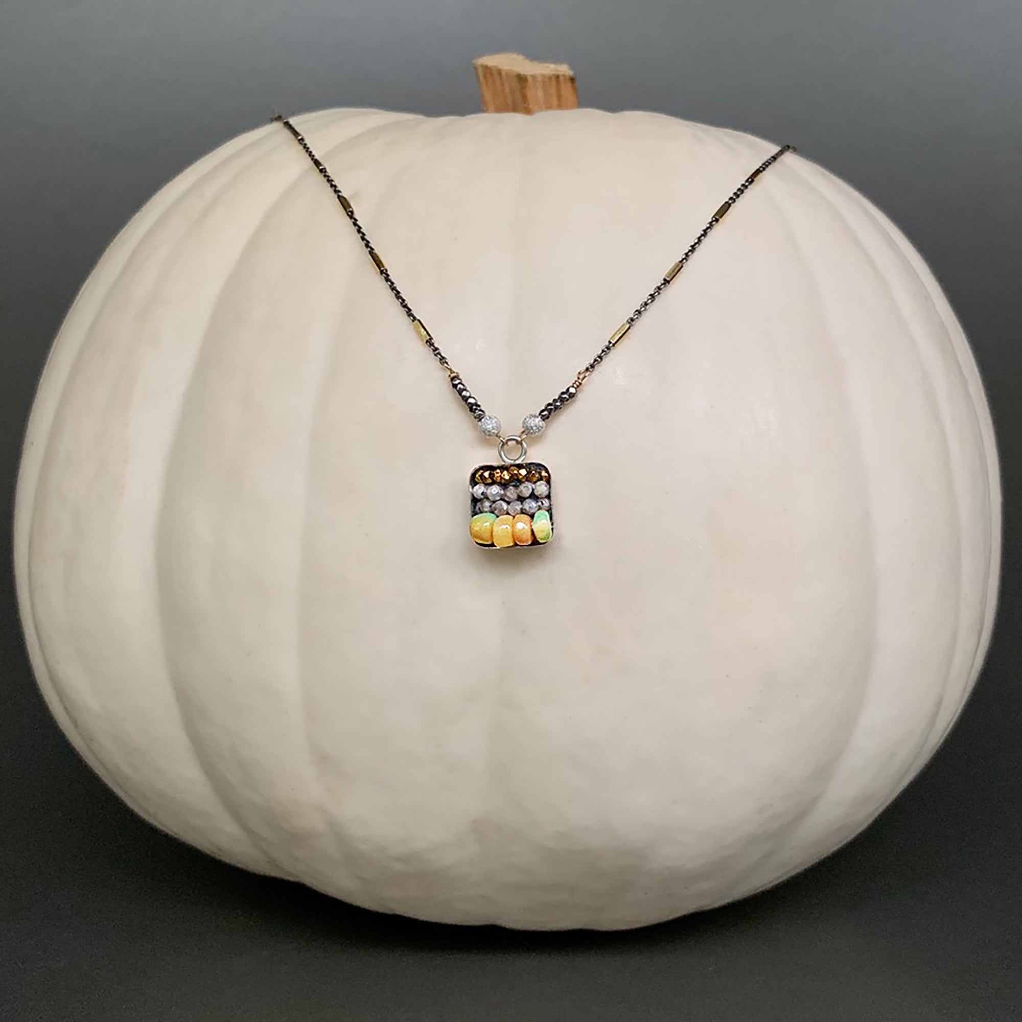 Opal, Labradorite, and Gold mosaic necklace