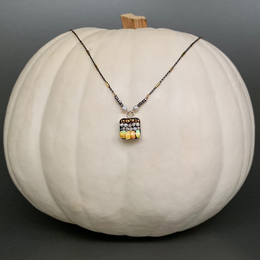 Opal, Labradorite, and Gold mosaic necklace
