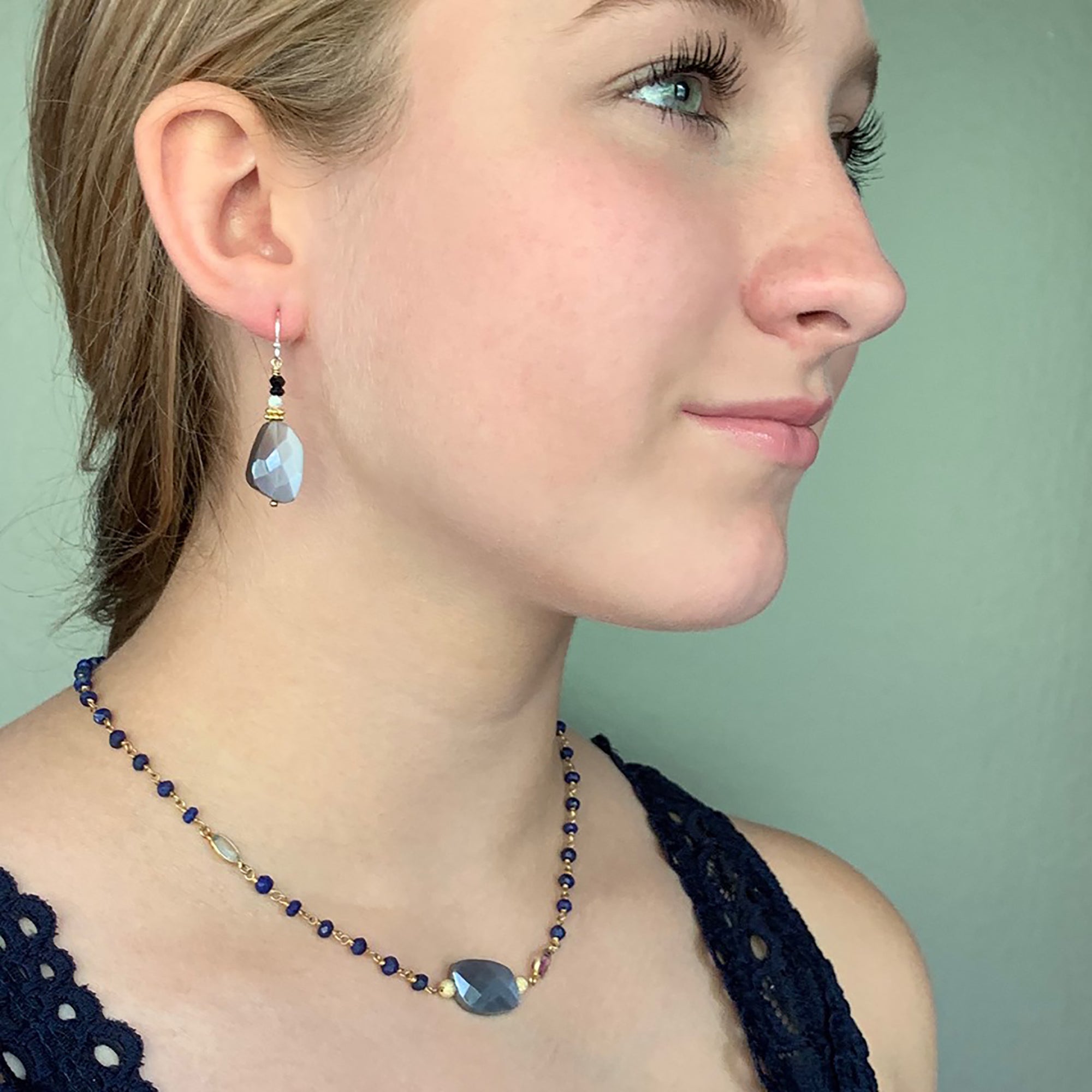 Gold, Silverite, and Blue Sapphire necklace