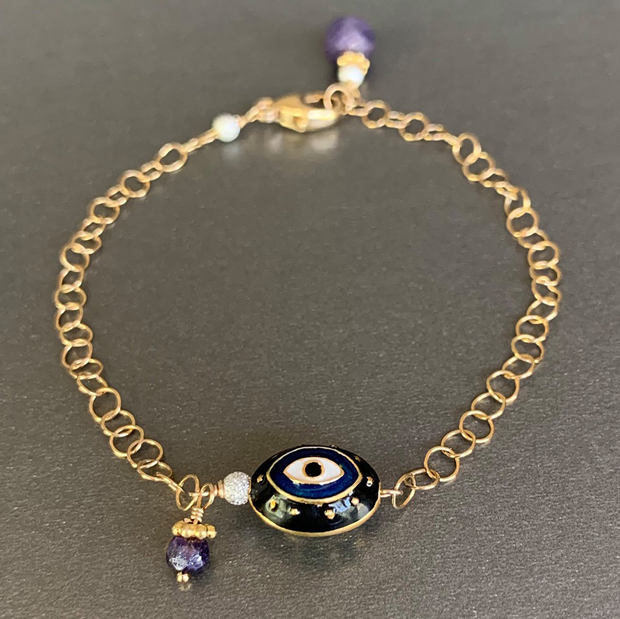 He Brings Me Tea at Night: enamel and gold bracelet