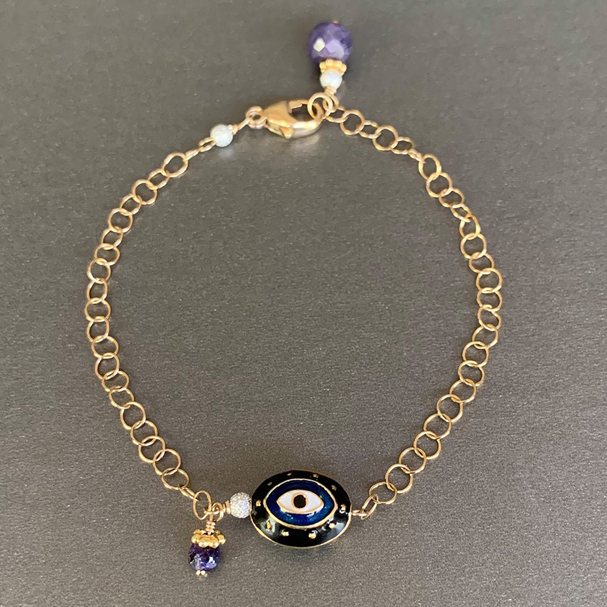 He Brings Me Tea at Night: enamel and gold bracelet