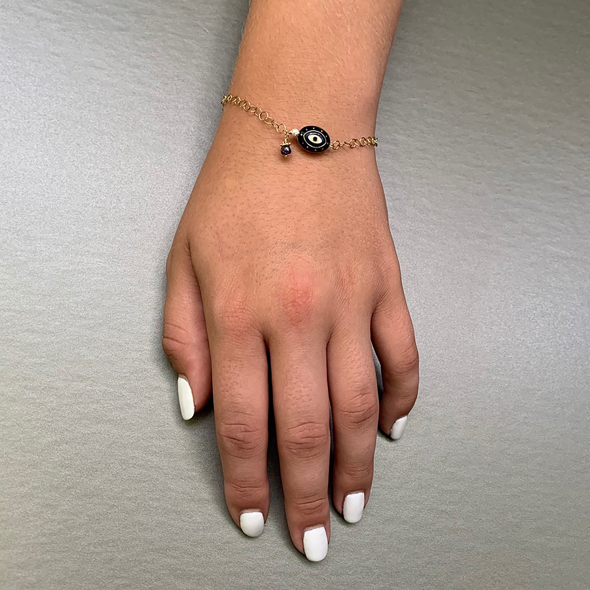 He Brings Me Tea at Night: enamel and gold bracelet