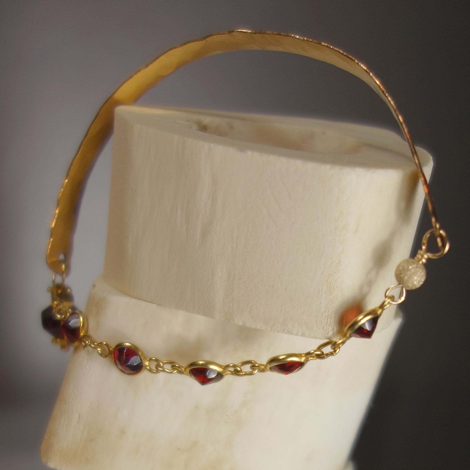 Mr. Darcy, I Presume (hand hammered gold, garnet bangle)