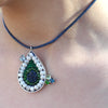 Blue Sapphire, Chrome Diopside, and Emerald Teardrop Necklace