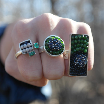 Blue Sapphire and Chrome Diopside Mosaic Ring