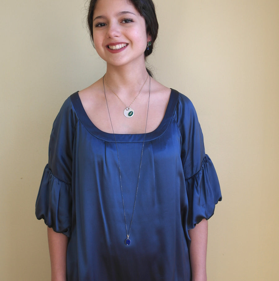 Faceted Lapis Lazuli and Pyrite Oval Mosaic on Sterling Silver Chain Necklace